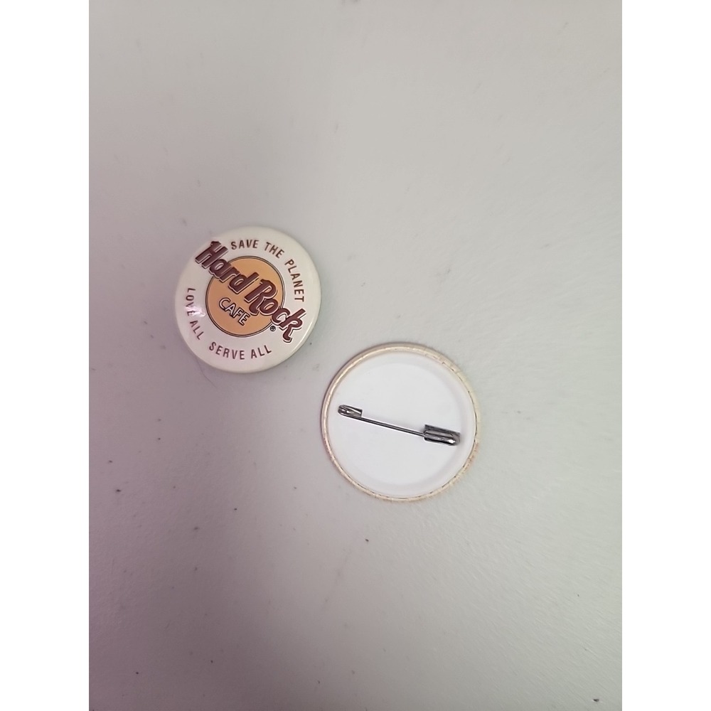 VTG Hard Rock Cafe "No Drugs or Nuclear .."Save The Planet." 1 1/2" Pinback Lot - Picture 2 of 5